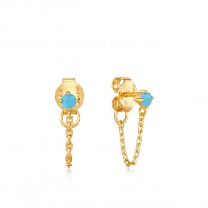 Gold Turquoise Chain Drop Stud Earrings E033-03G