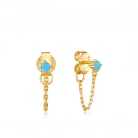 Gold Turquoise Chain Drop Stud Earrings E033-03G