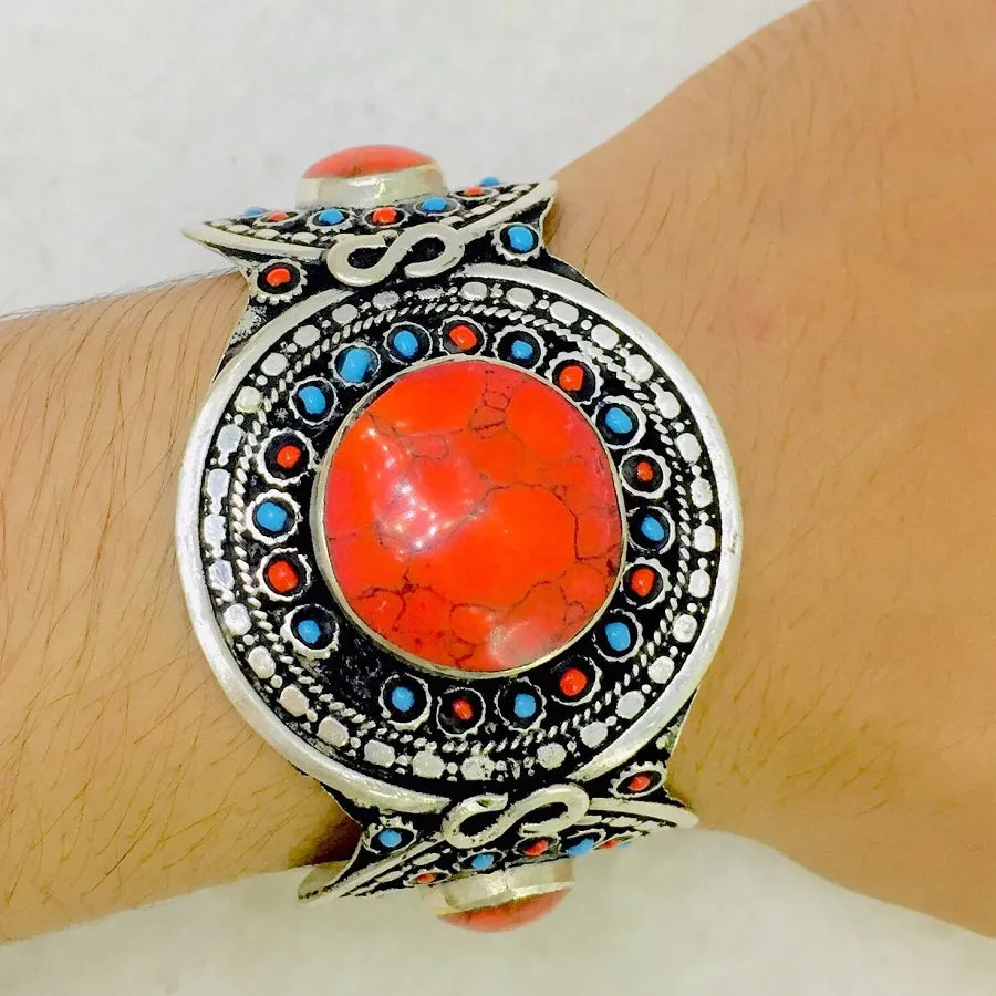 Handmade Tribal Stones Cuff Bracelet, Kuchi Jewelry