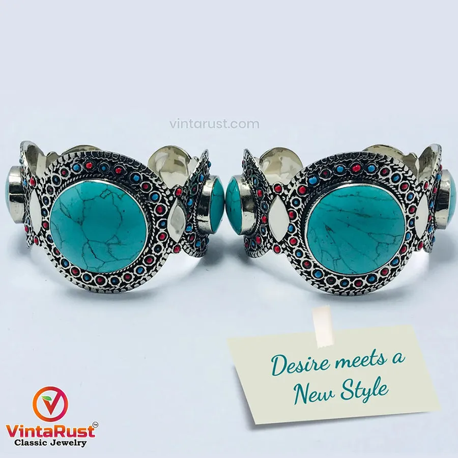 Handmade Tribal Stones Cuff Bracelet, Kuchi Jewelry