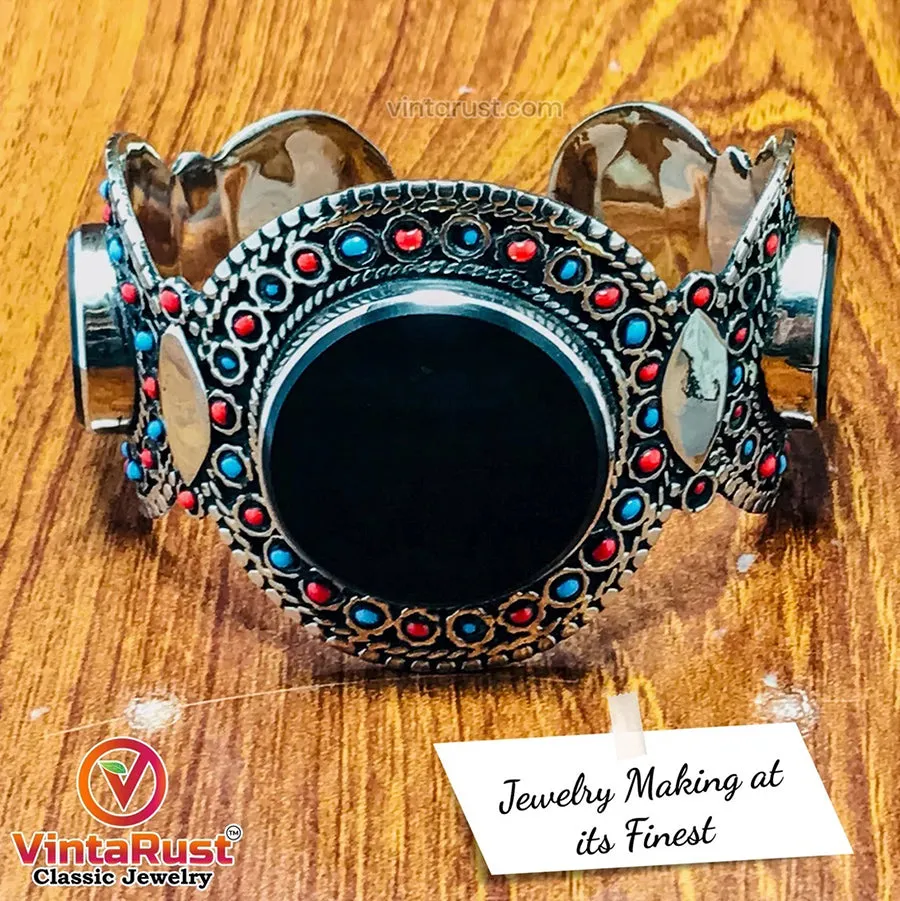 Handmade Tribal Stones Cuff Bracelet, Kuchi Jewelry
