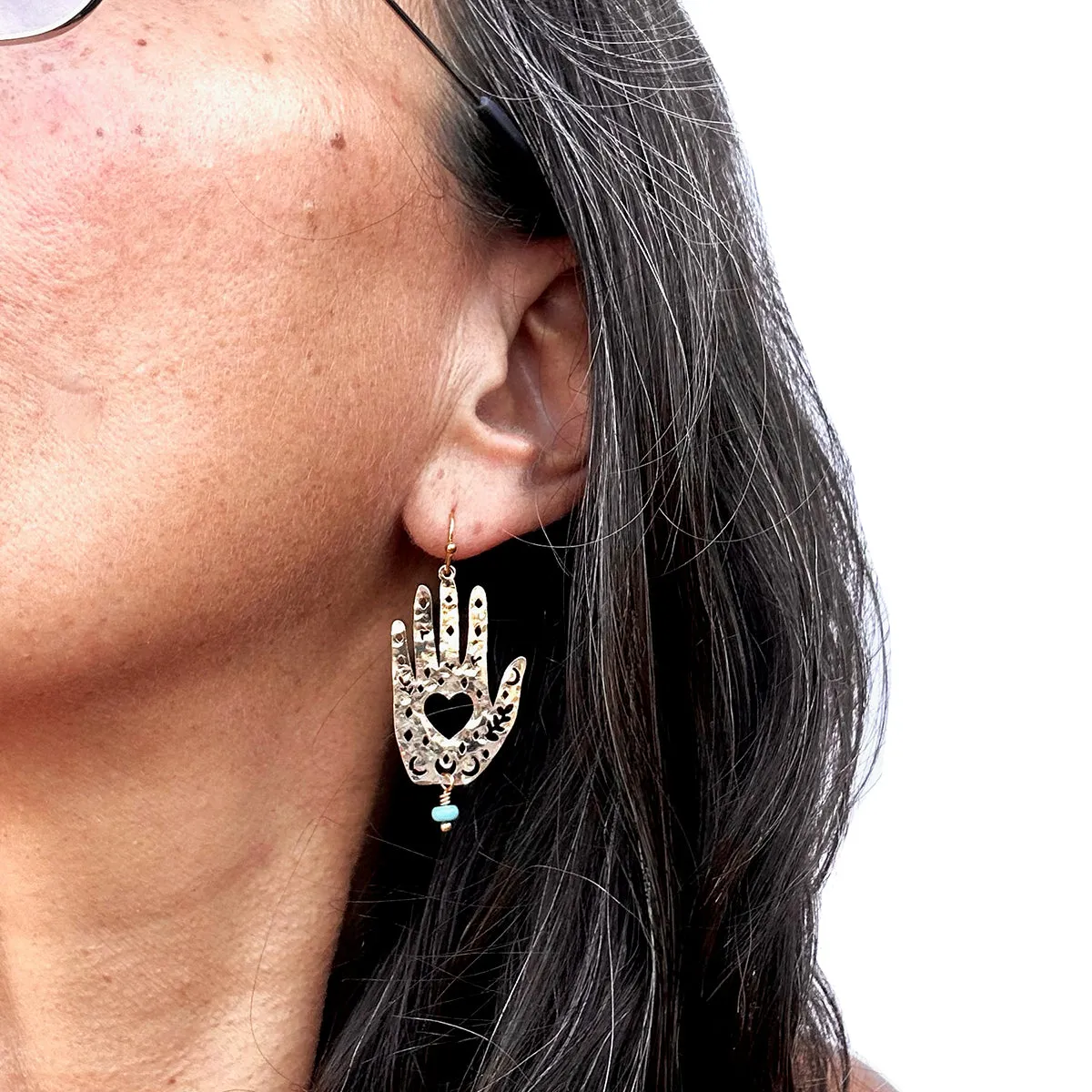 Healing hands earrings with semi precious bead NEW!