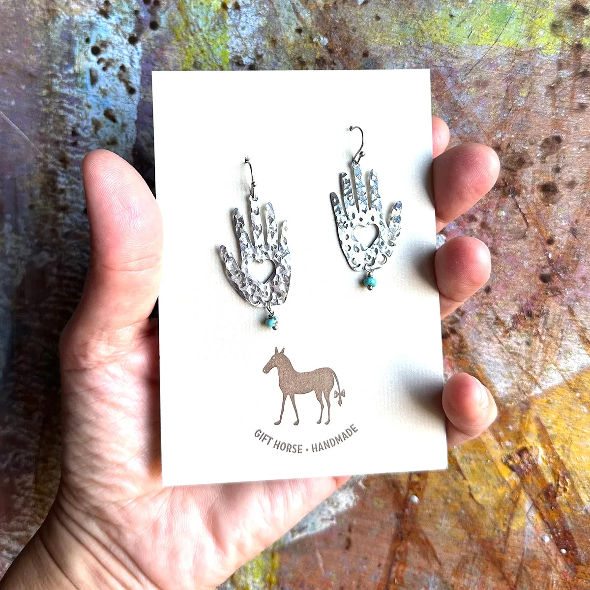Healing hands earrings with semi precious bead NEW!