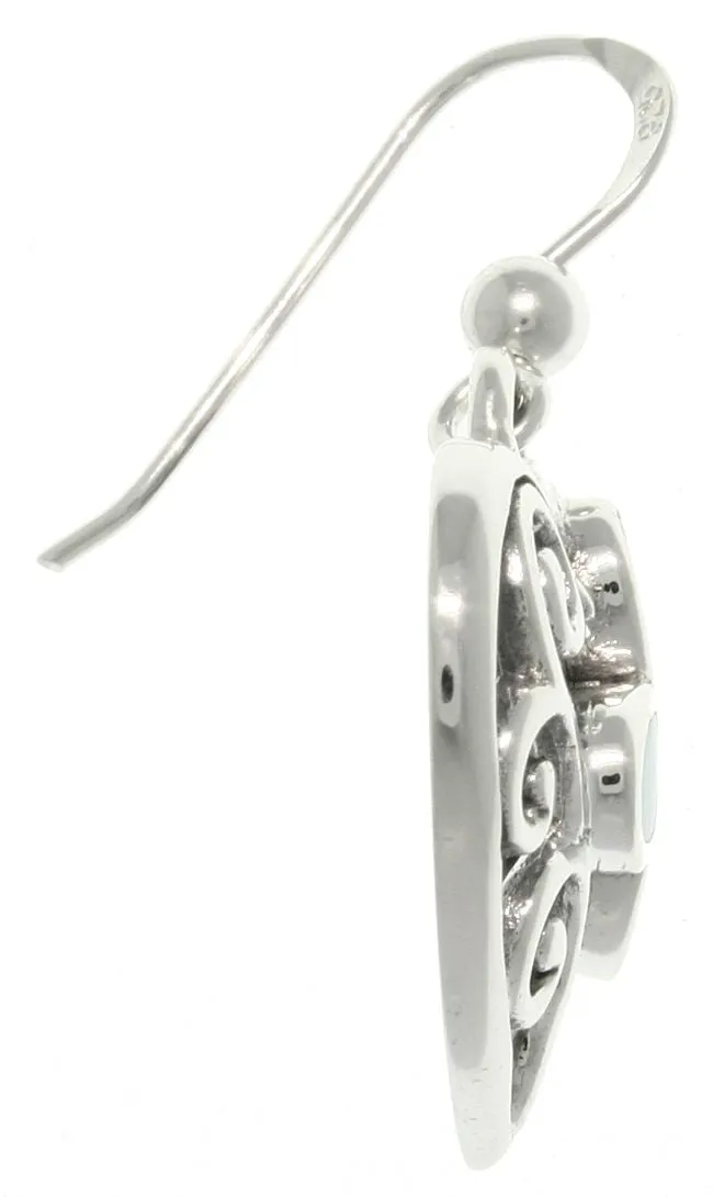 Jewelry Trends Sterling Silver Filigree Heart with Created Turquoise Dangle Earrings