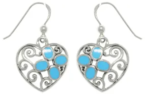 Jewelry Trends Sterling Silver Filigree Heart with Created Turquoise Dangle Earrings