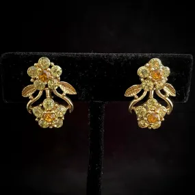 Late 50s/ Early 60s Coro Rhinestone Flower Earrings
