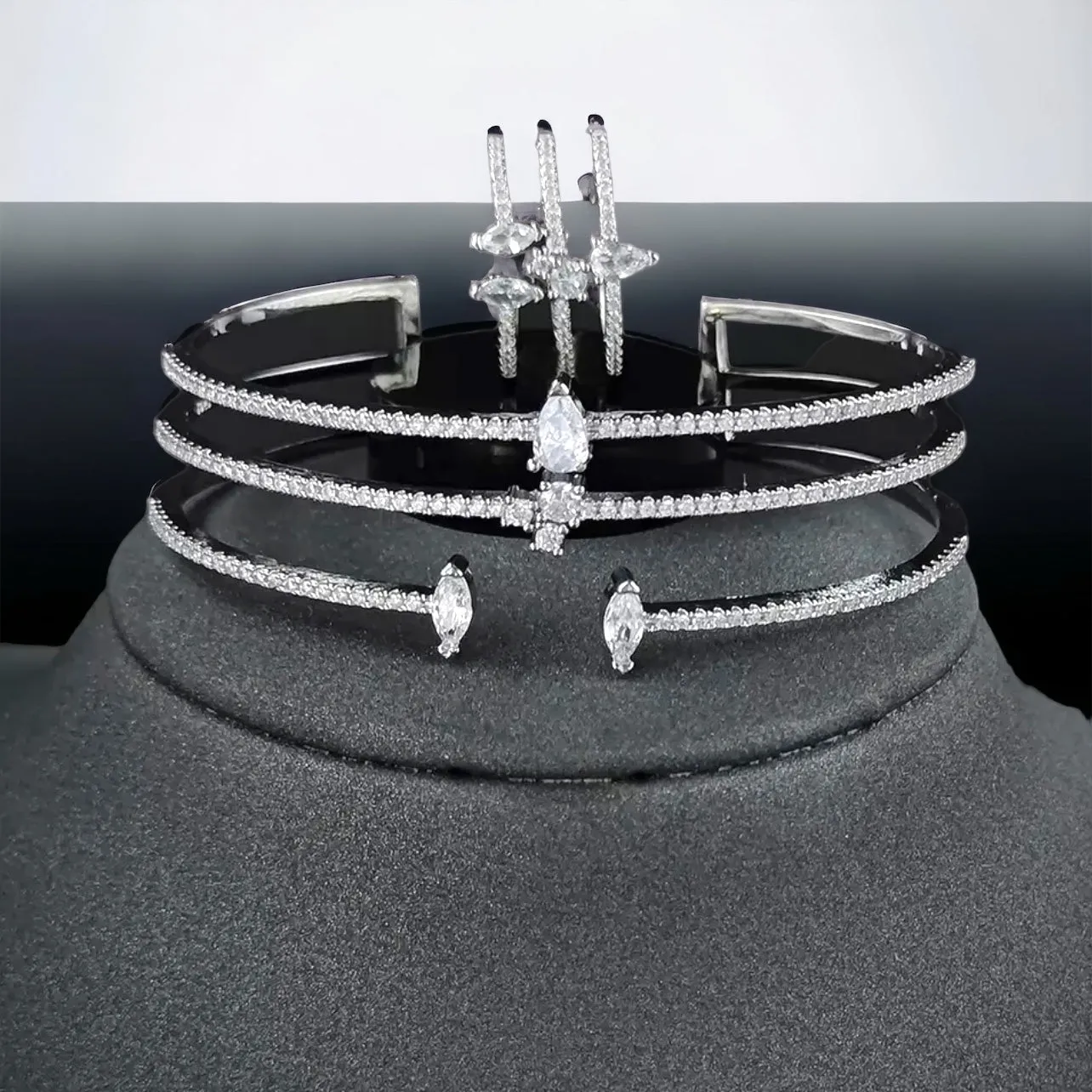 Layla- clear silver pave rhinestone jewelry set