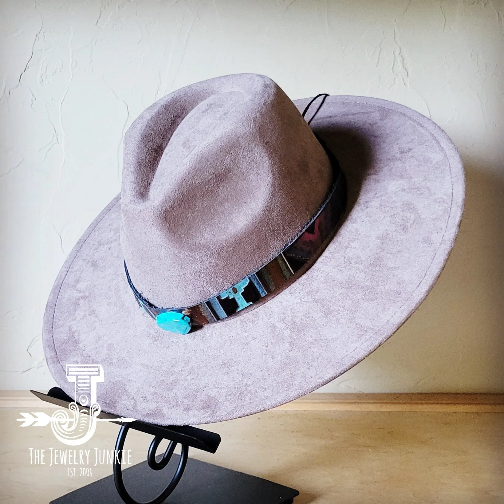 Magenta Navajo Turquoise Slab Leather Band   Choice of Boho Hat 985o
