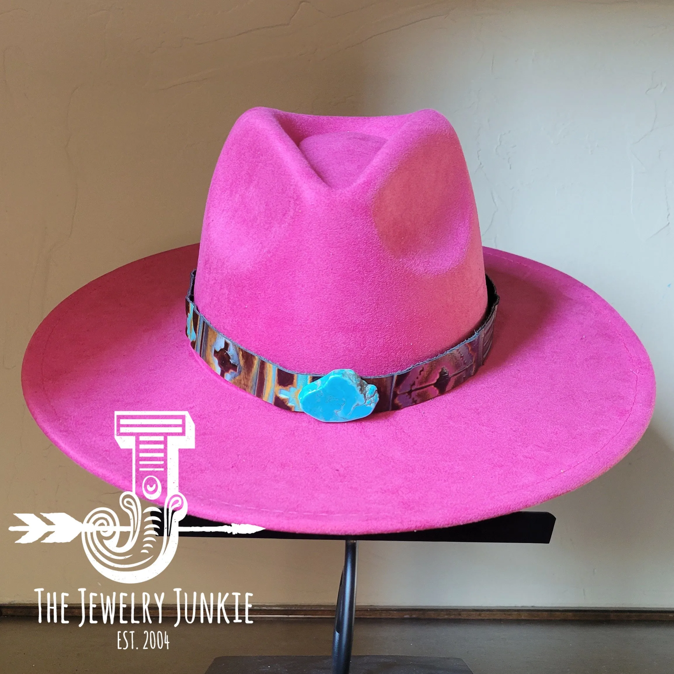 Magenta Navajo Turquoise Slab Leather Band   Choice of Boho Hat 985o