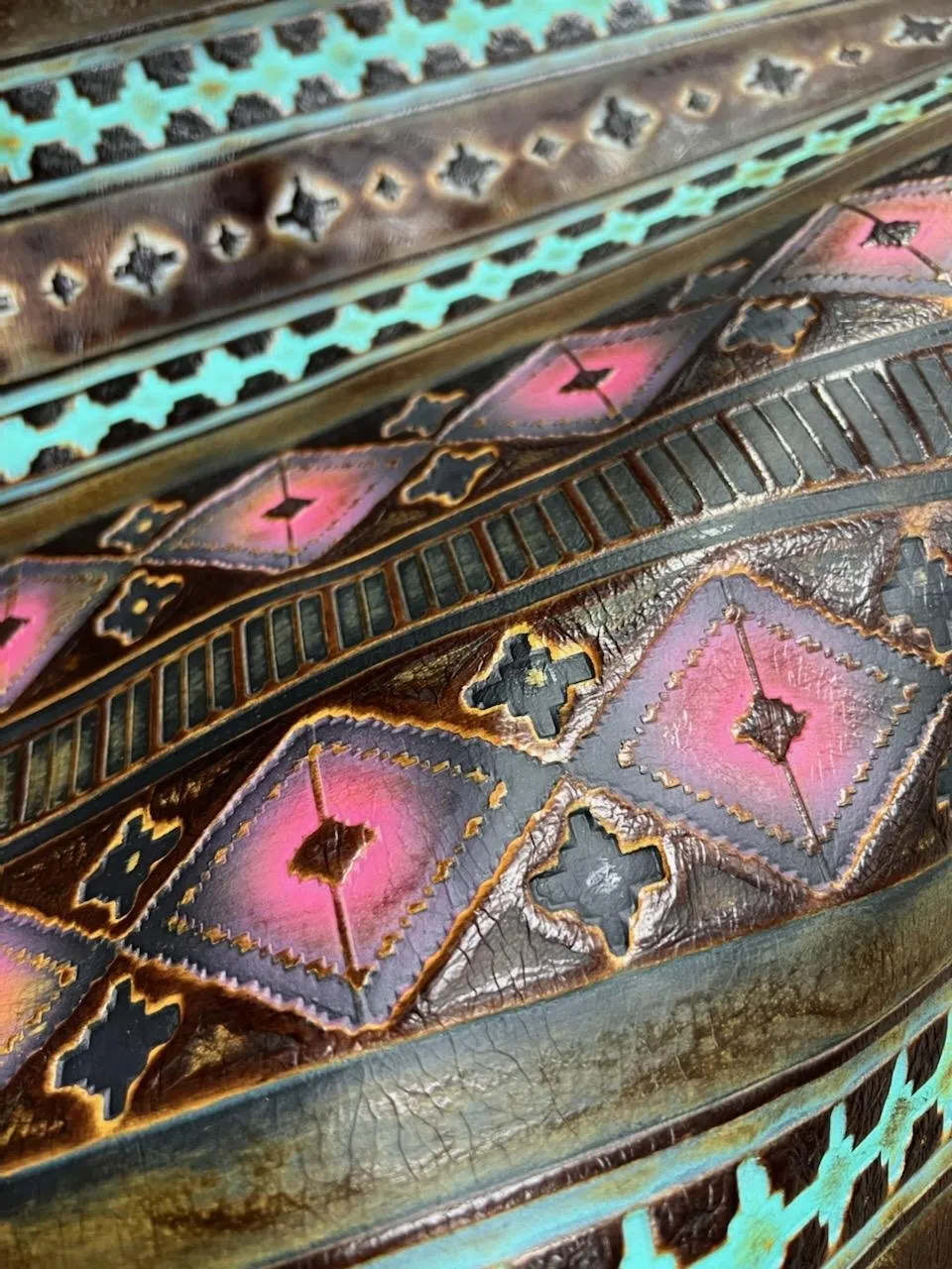 Magenta Navajo Turquoise Slab Leather Band   Choice of Boho Hat 985o