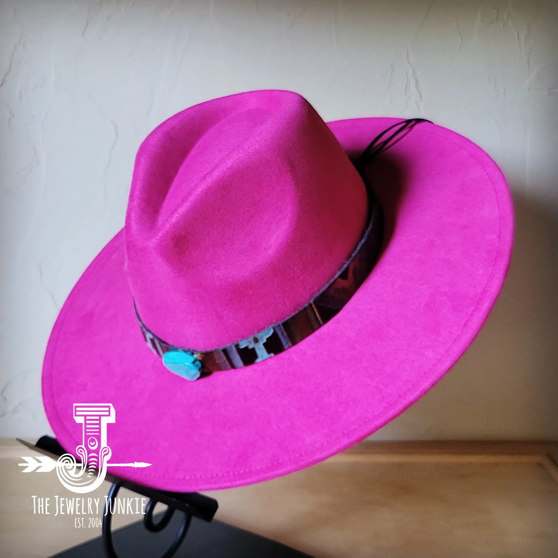 Magenta Navajo Turquoise Slab Leather Band   Choice of Boho Hat 985o