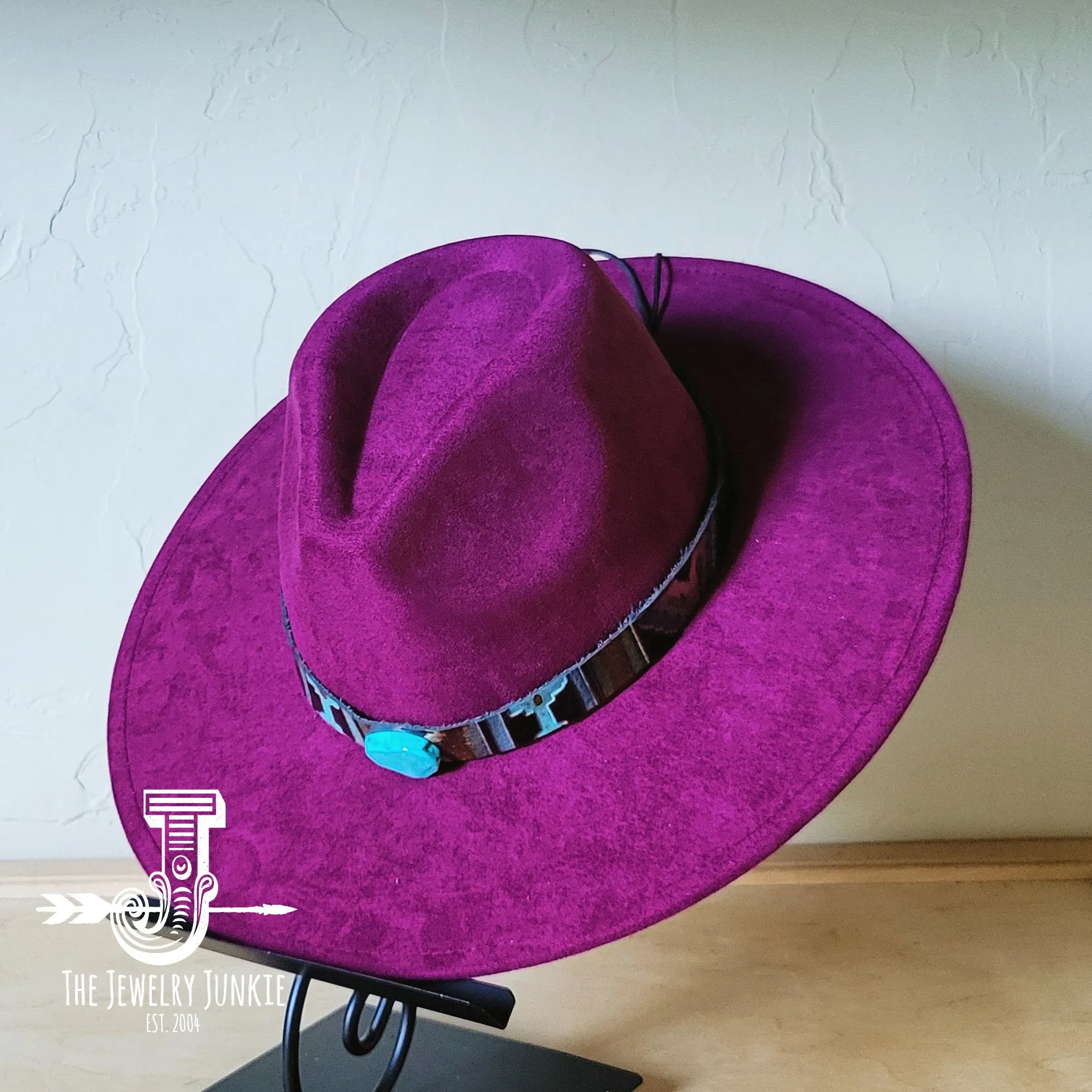 Magenta Navajo Turquoise Slab Leather Band   Choice of Boho Hat 985o