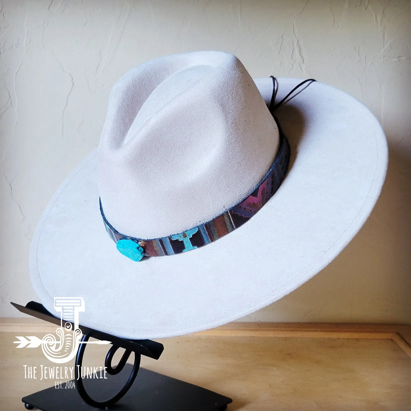 Magenta Navajo Turquoise Slab Leather Band   Choice of Boho Hat 985o