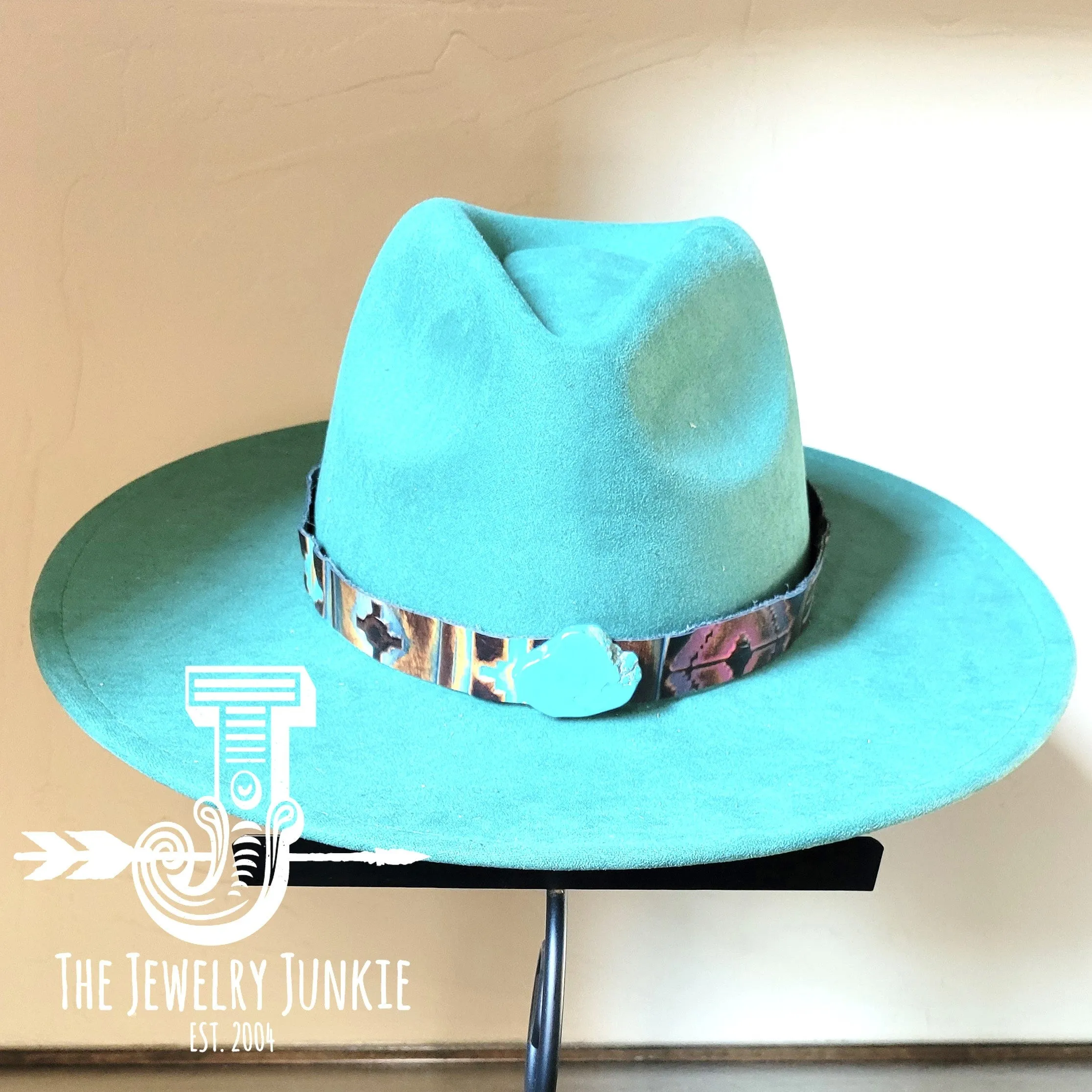Magenta Navajo Turquoise Slab Leather Band   Choice of Boho Hat 985o