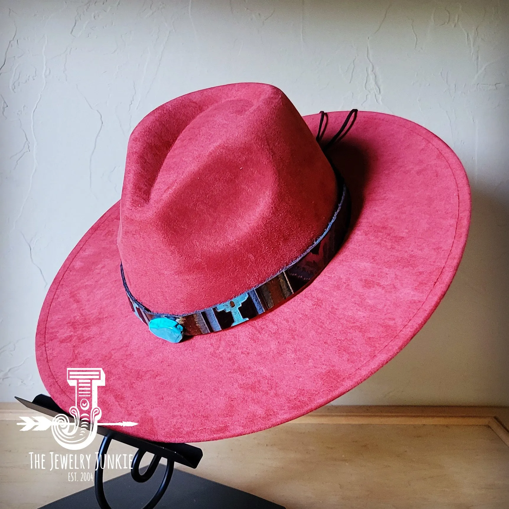 Magenta Navajo Turquoise Slab Leather Band   Choice of Boho Hat 985o