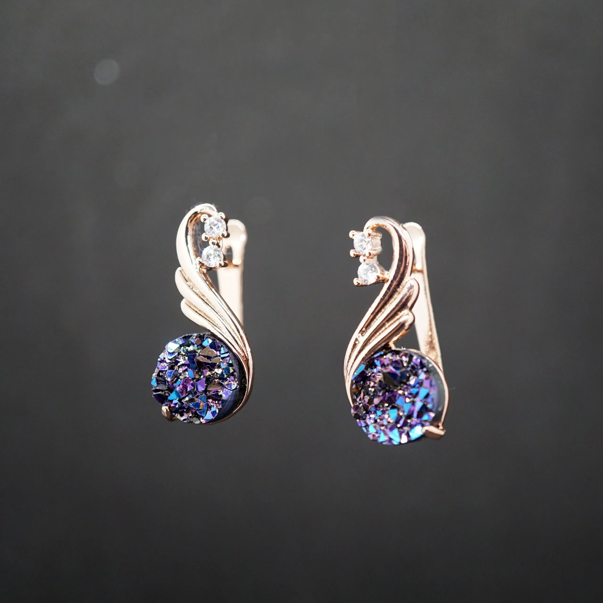 Marguerita X - Rose Gold Red,Purple or Green Drop Earrings