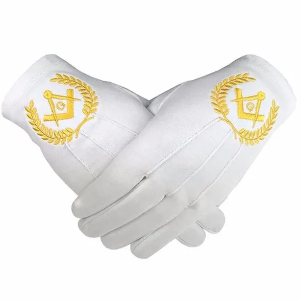 Masonic Regalia 100% Cotton Gloves Square Compass and G Yellow  (2 Pairs)