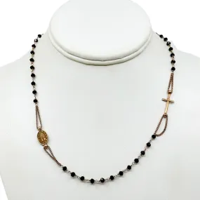 Mia Fiore rose Gold vermeil Sterling silver onyx bead rosary necklace GM147