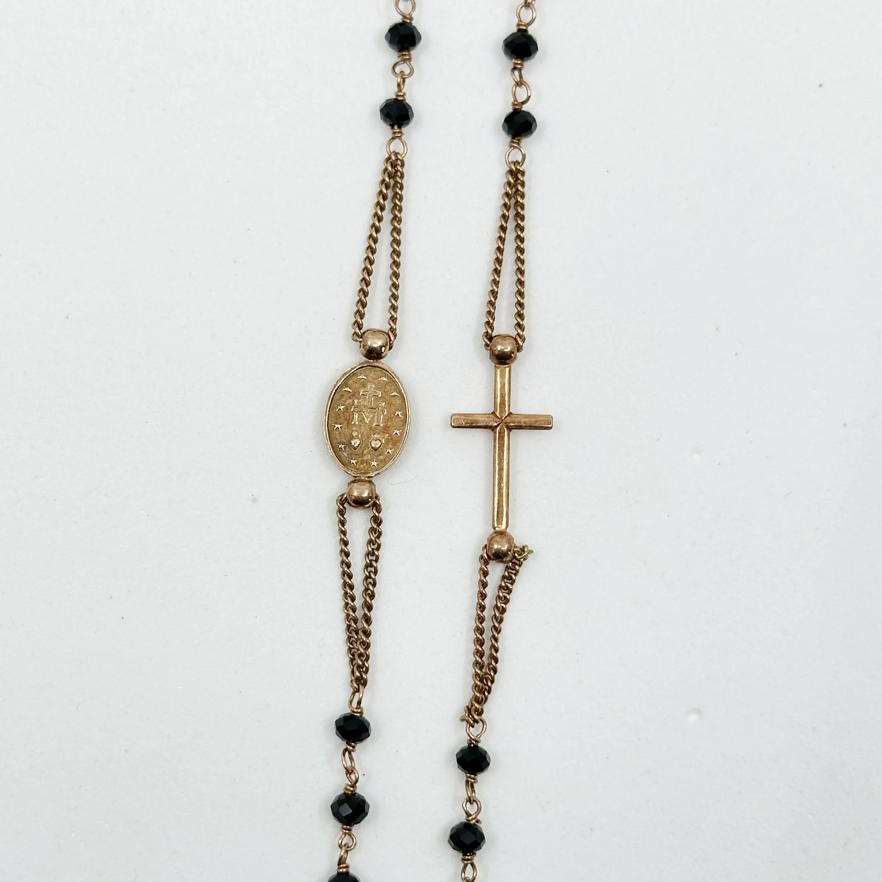 Mia Fiore rose Gold vermeil Sterling silver onyx bead rosary necklace GM147