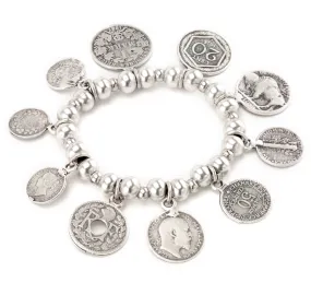 Mixed Antique Coins Stretch Bracelet
