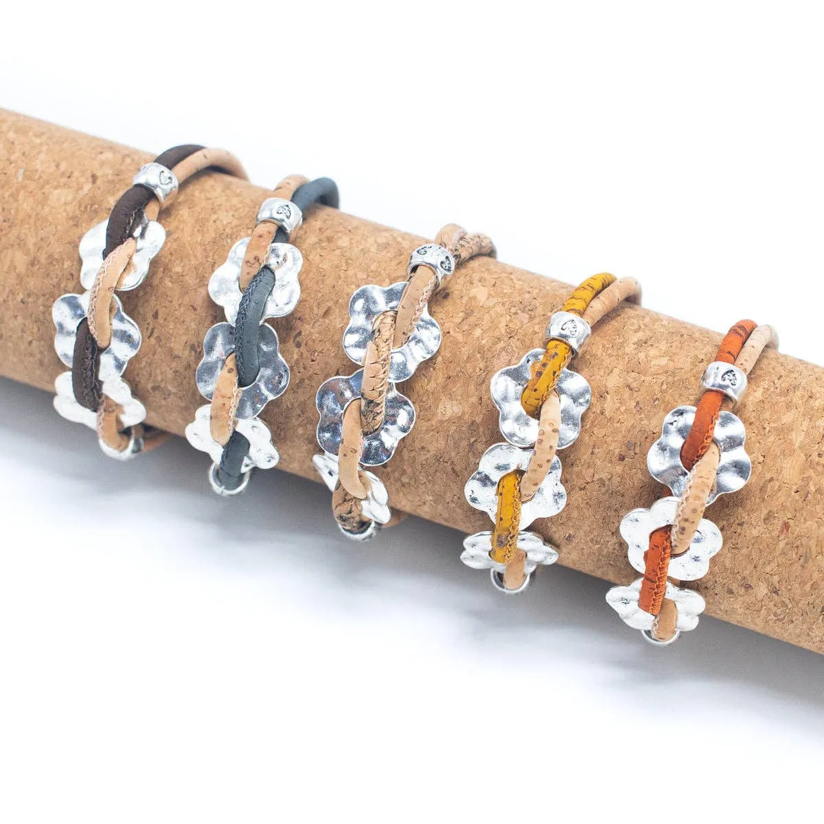 Natural Cork Wire and Flower Handmade Bracelet BR-006-MIX-5