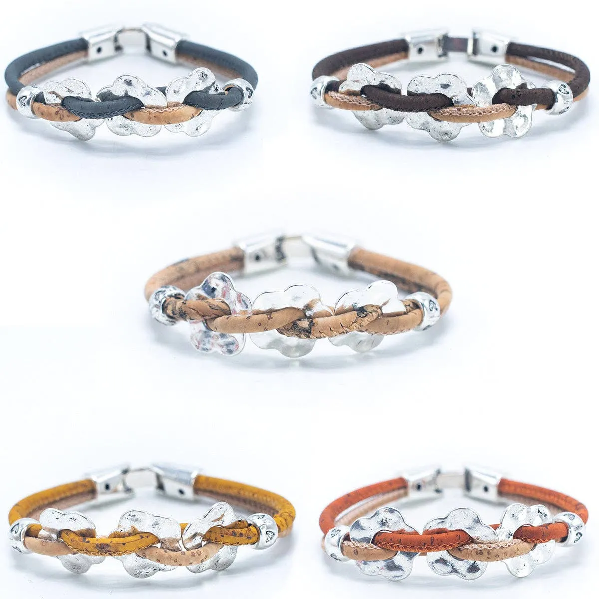 Natural Cork Wire and Flower Handmade Bracelet BR-006-MIX-5
