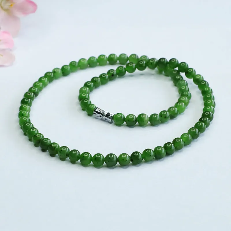 Natural Hetian Jade Necklace Apple Green Jasper Spinach Green Beads Chain