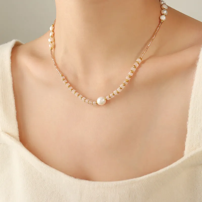 Natural Jade Glass Beads Freshwater Pearl Beaded Necklace
