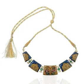 Natural MOP Emerald Diamond Picture Enamel Choker Necklace In Gold On Sale For Her