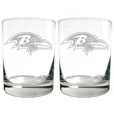 NFL Baltimore Ravens Laser Etched Rocks Glass Set - 2pc