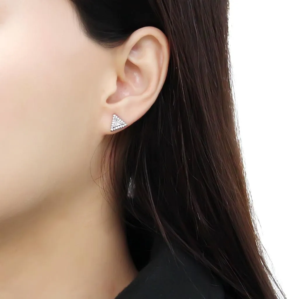 No Plating Stainless Steel Earrings with AAA Grade CZ in Clear for Women Clear Stone Color Style DA327