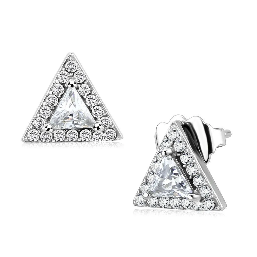 No Plating Stainless Steel Earrings with AAA Grade CZ in Clear for Women Clear Stone Color Style DA327