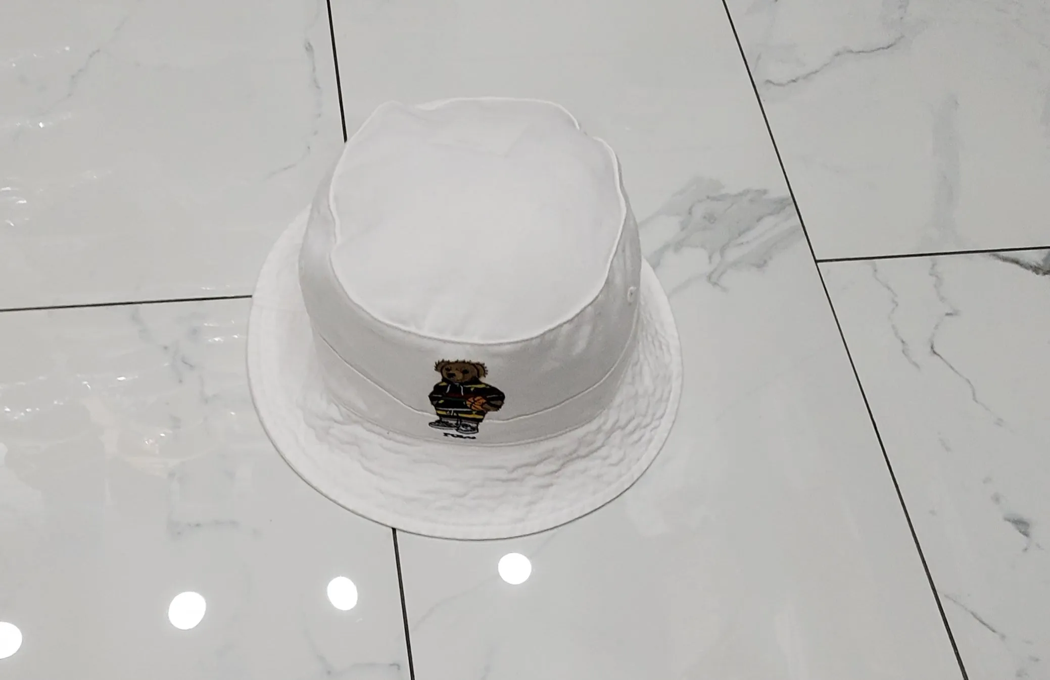 Nwt Polo Ralph Lauren White Basketball Teddy Bear Bucket Hat