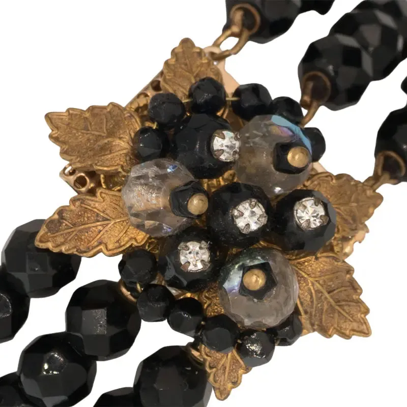 Onyx Bead 3-strand Bracelet with Corsage Clasp