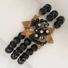 Onyx Bead 3-strand Bracelet with Corsage Clasp