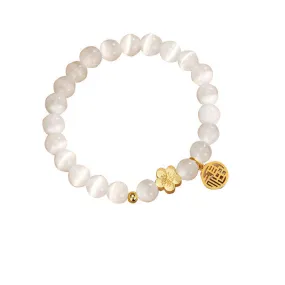 Opal and Peach Blossom Sterling Silver Bracelet - New Chinese National Style Jewelry