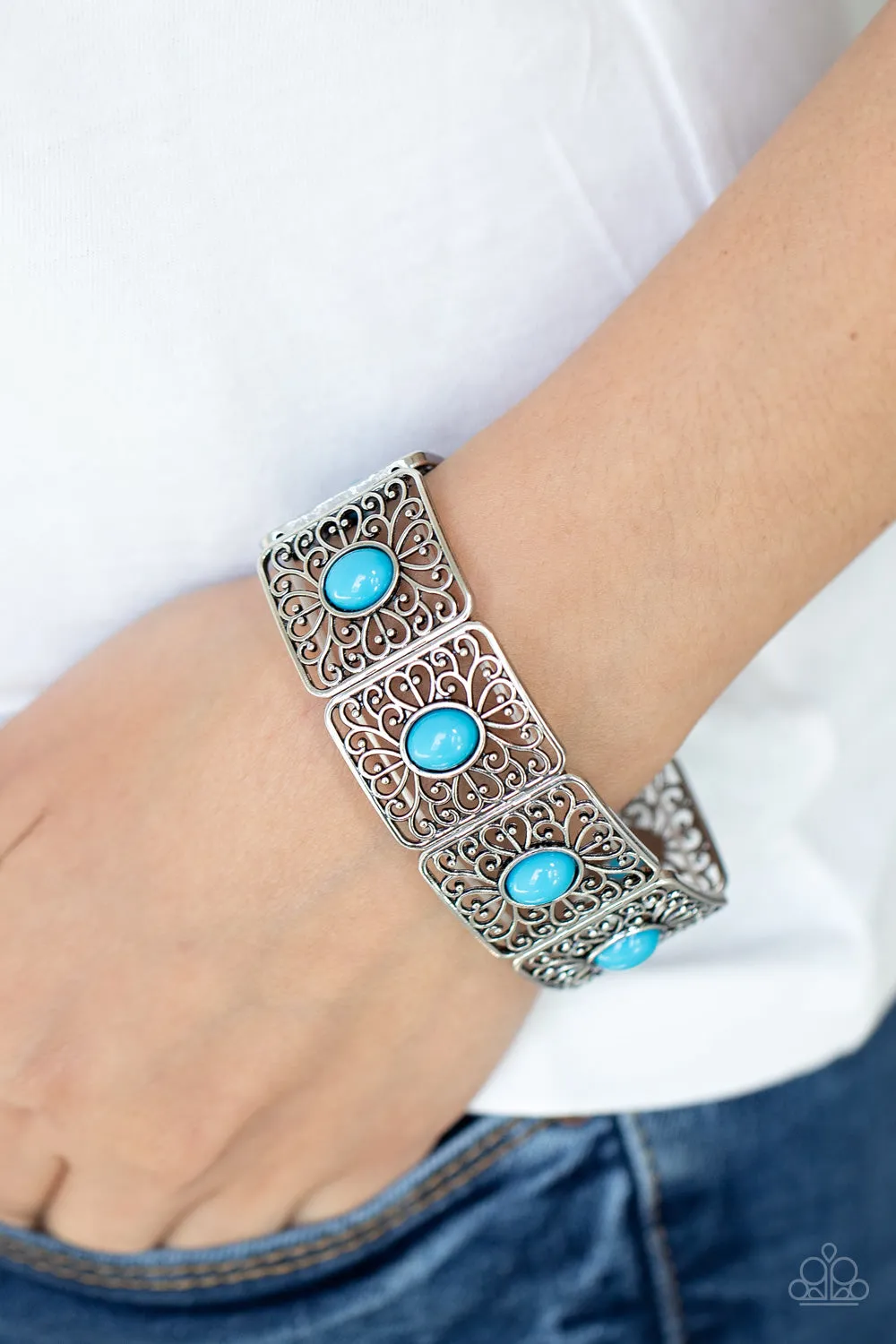 Open Door Jewelry - Cakewalk Dancing - Blue Bracelet - Paparazzi Accessories