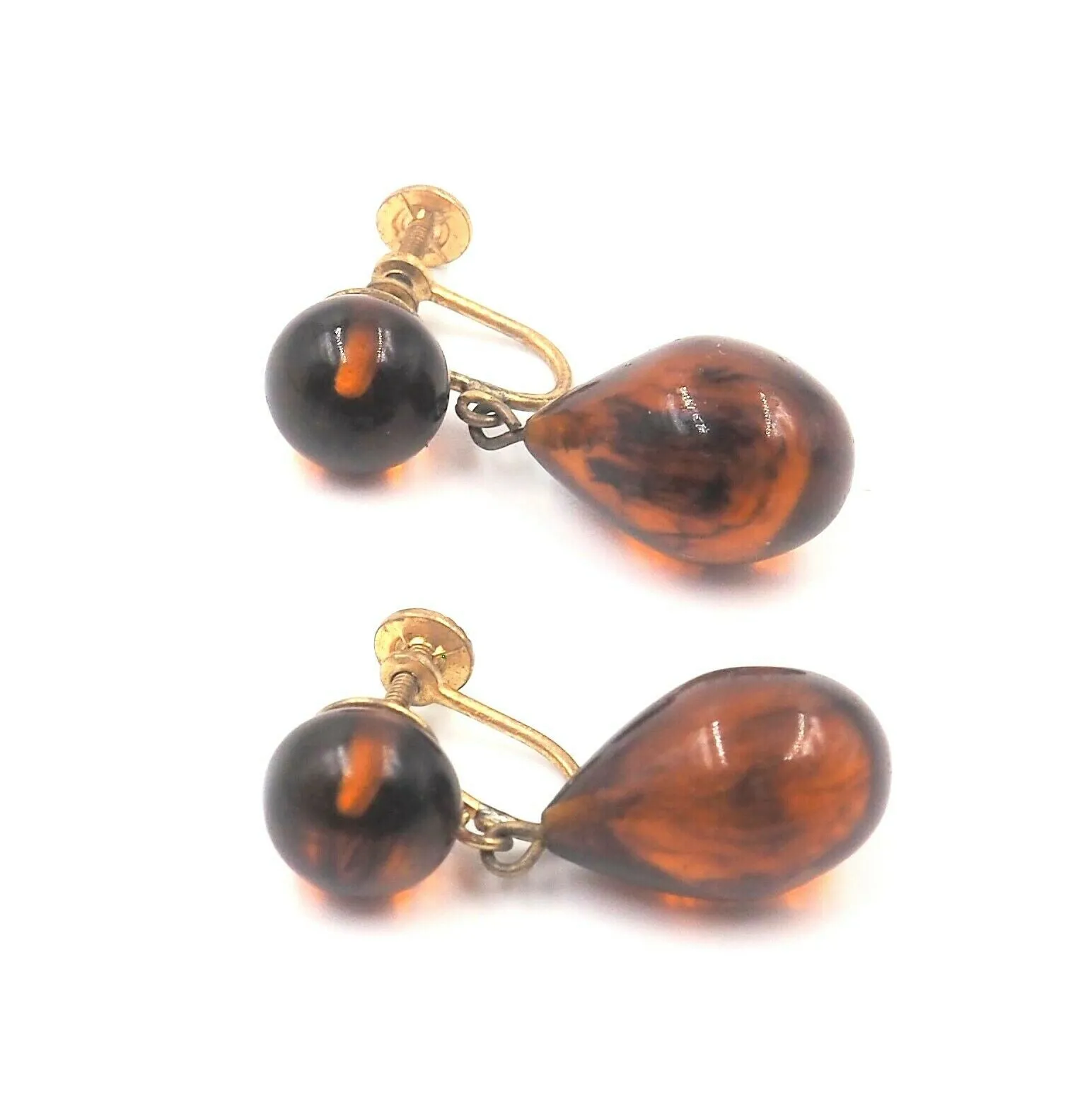 Polished Amber Screw Back Earrings