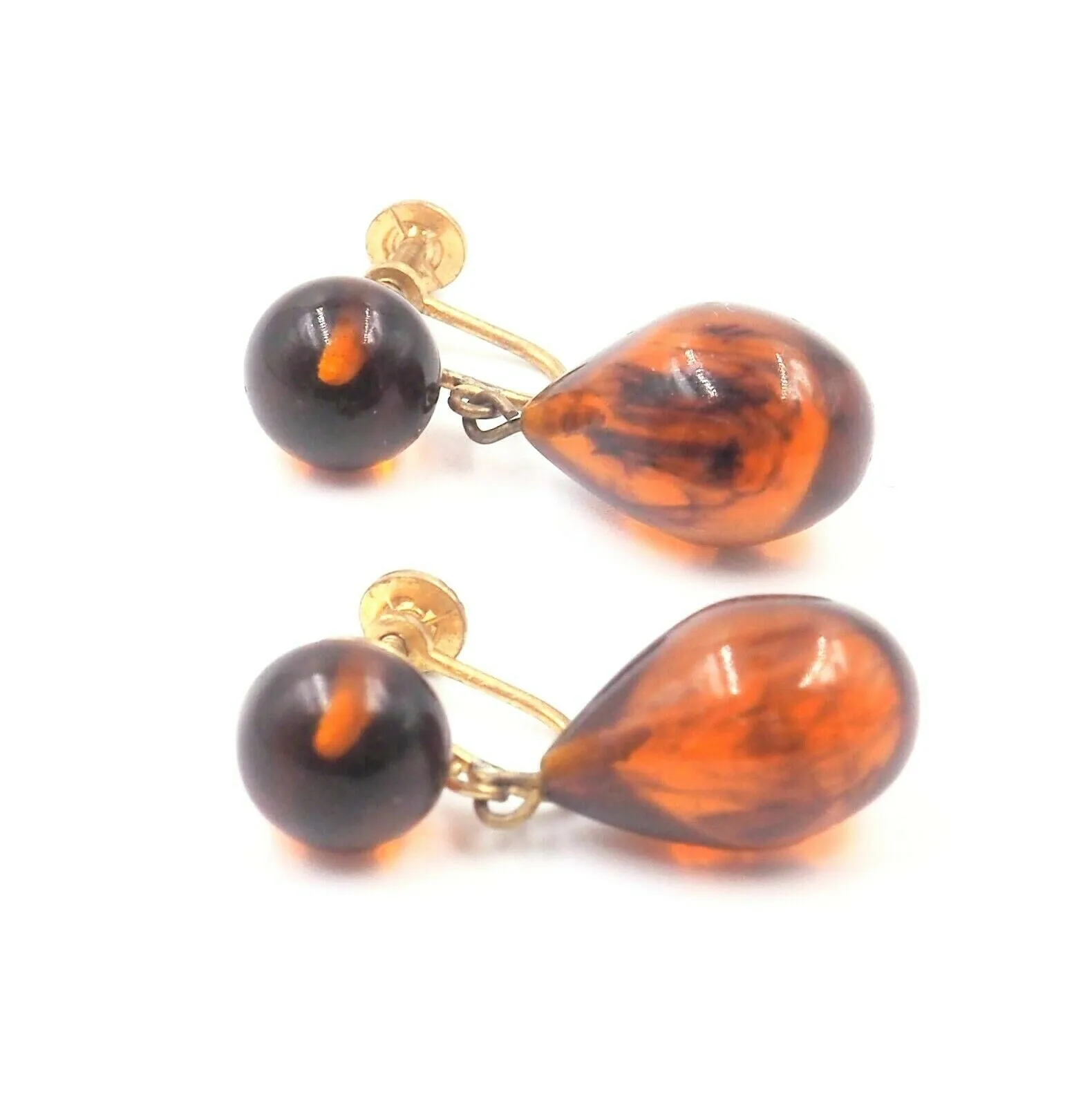 Polished Amber Screw Back Earrings