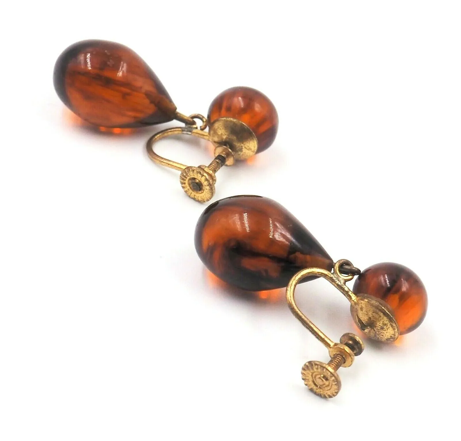 Polished Amber Screw Back Earrings