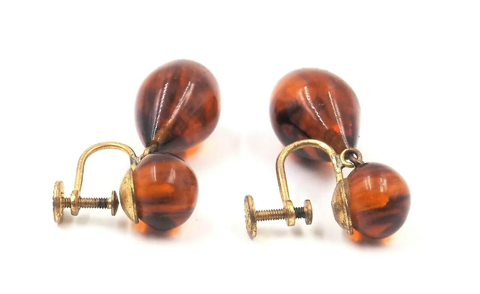 Polished Amber Screw Back Earrings