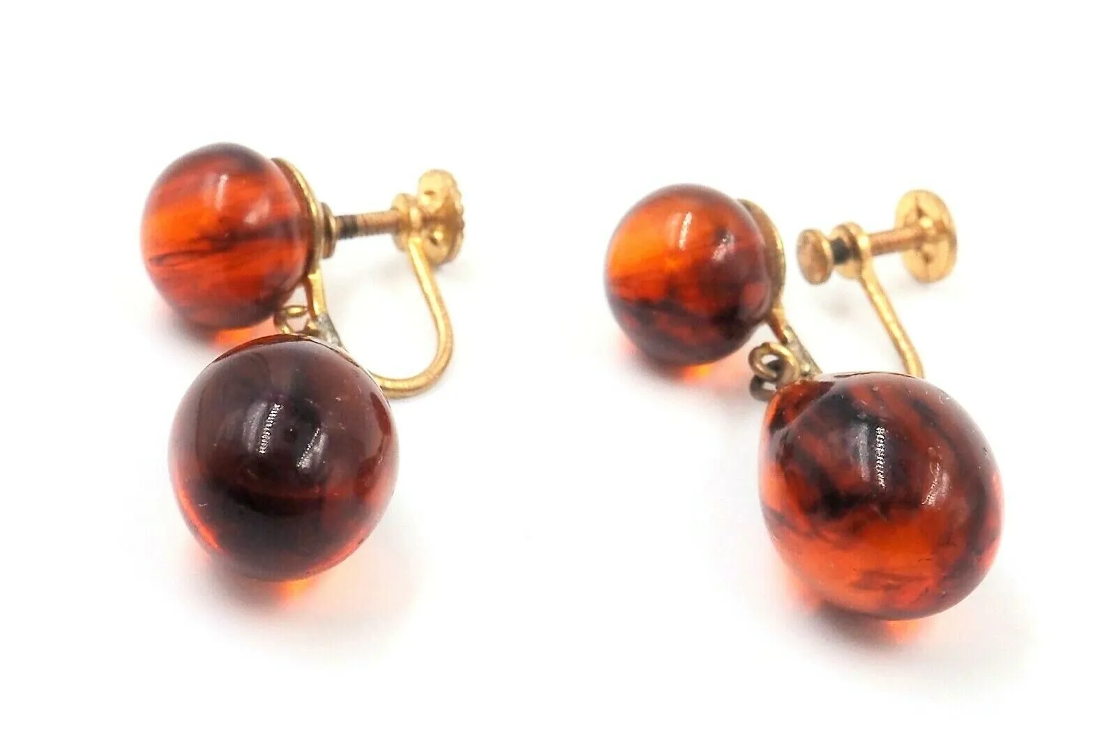 Polished Amber Screw Back Earrings