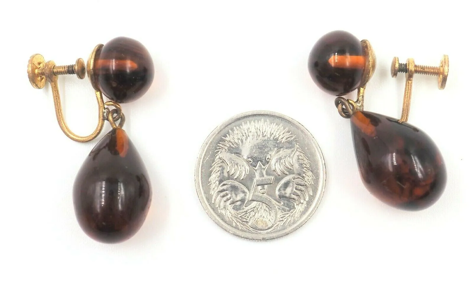 Polished Amber Screw Back Earrings
