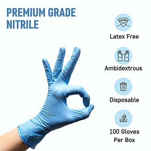 Powder Free Disposable Nitrile Gloves Medium -100 Pack, Blue -Medical Exam Glove