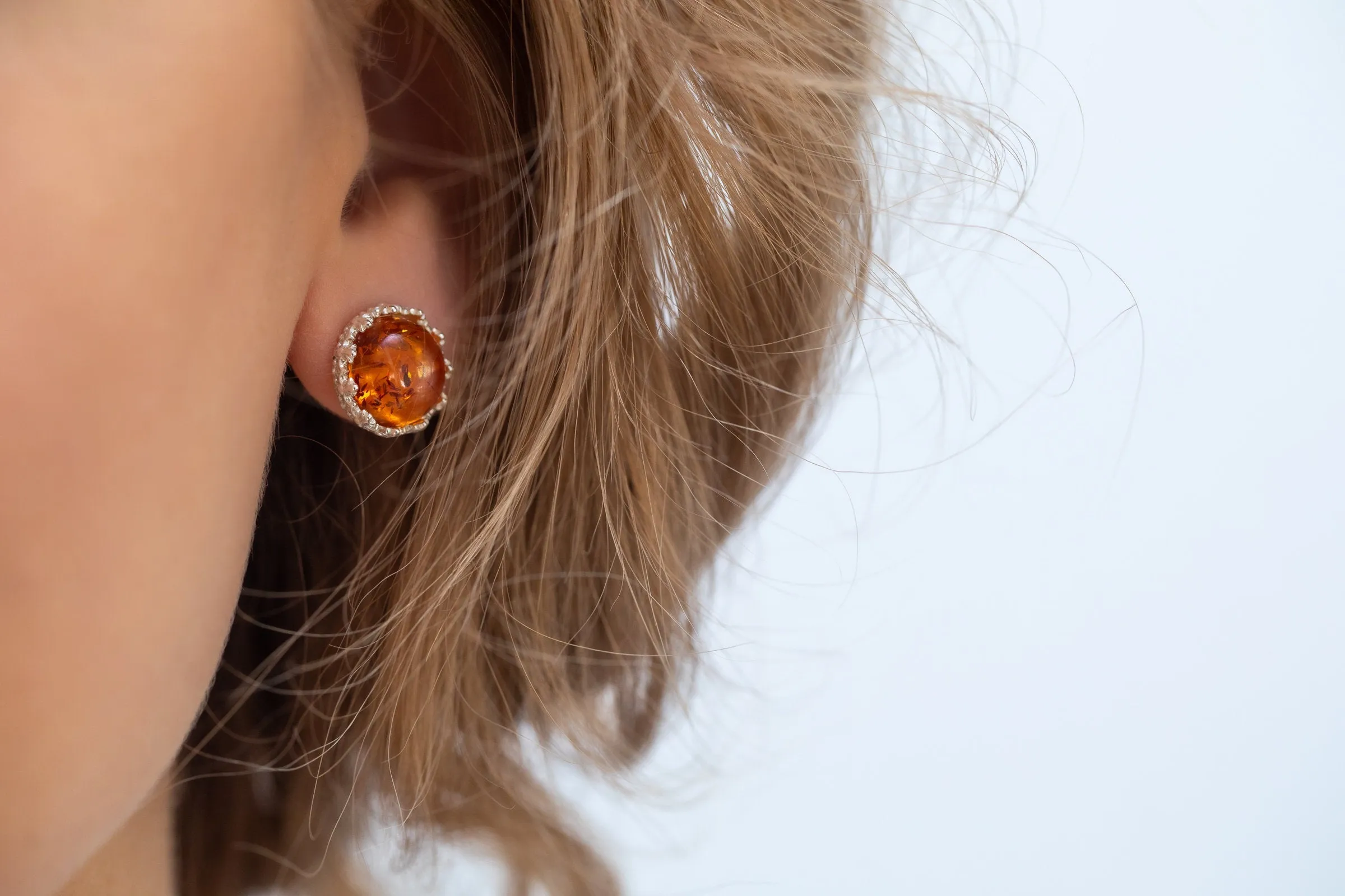 Princess Crown Amber Stud Earrings