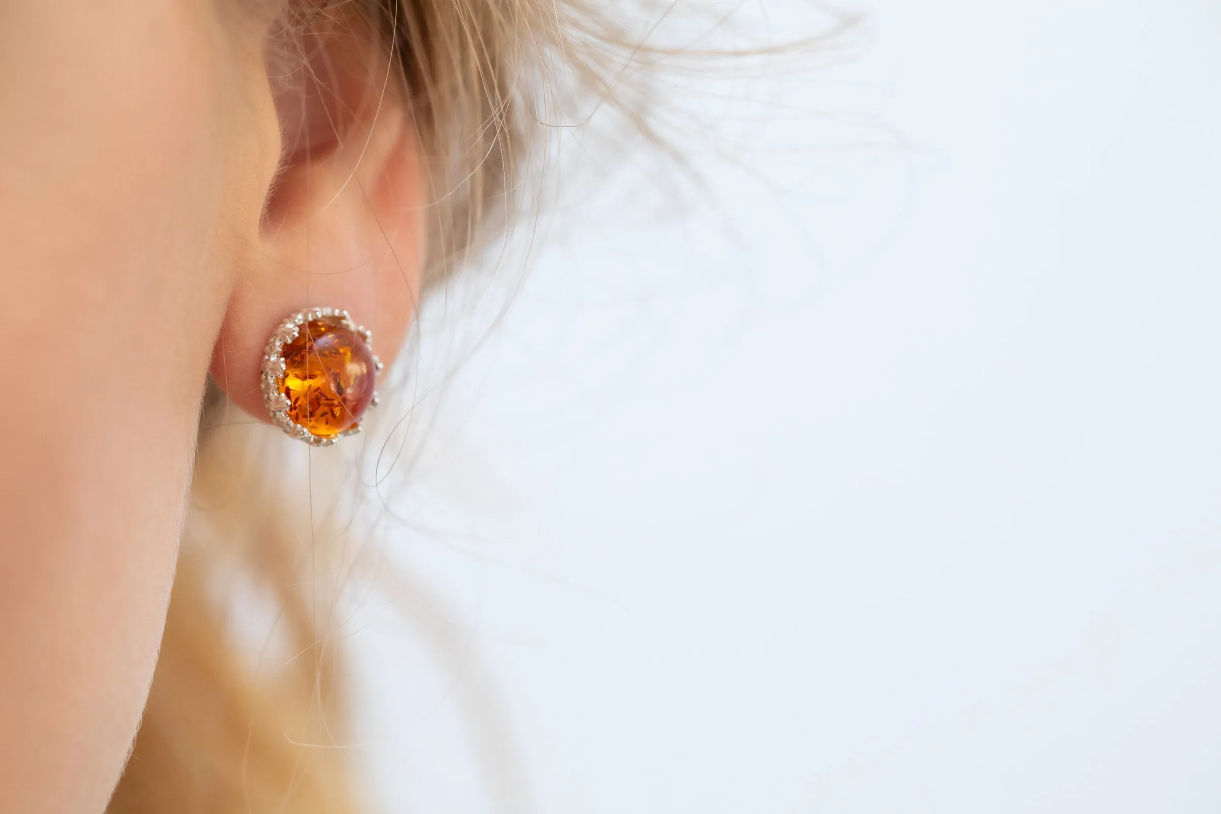 Princess Crown Amber Stud Earrings
