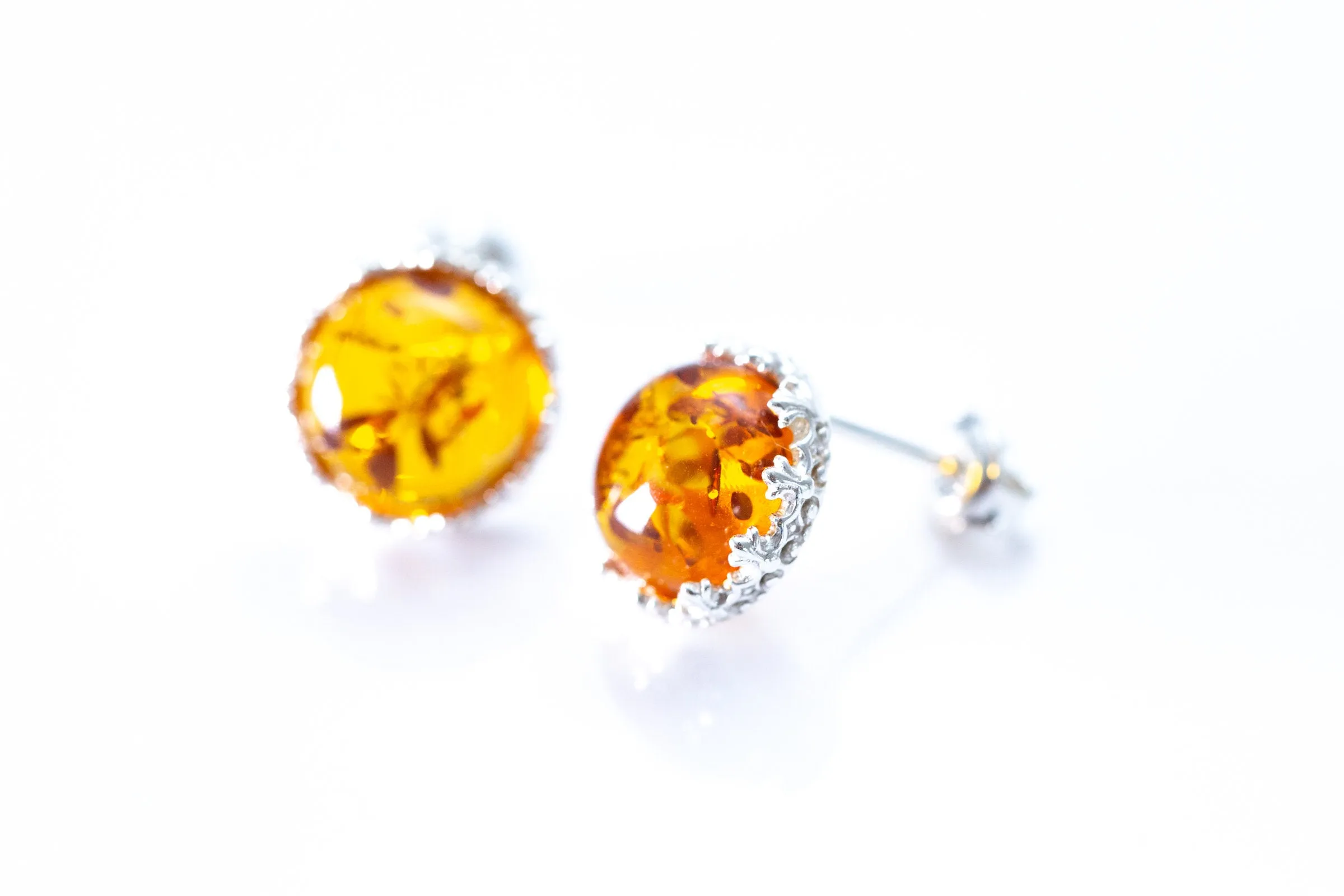 Princess Crown Amber Stud Earrings