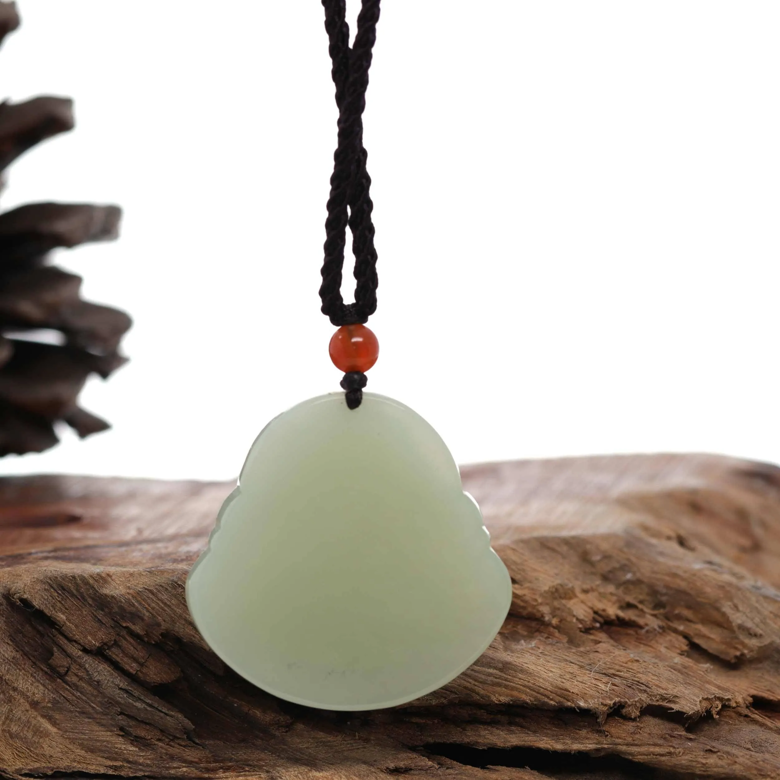 "Laughing Buddha" Genuine White Jade Pendant Necklace