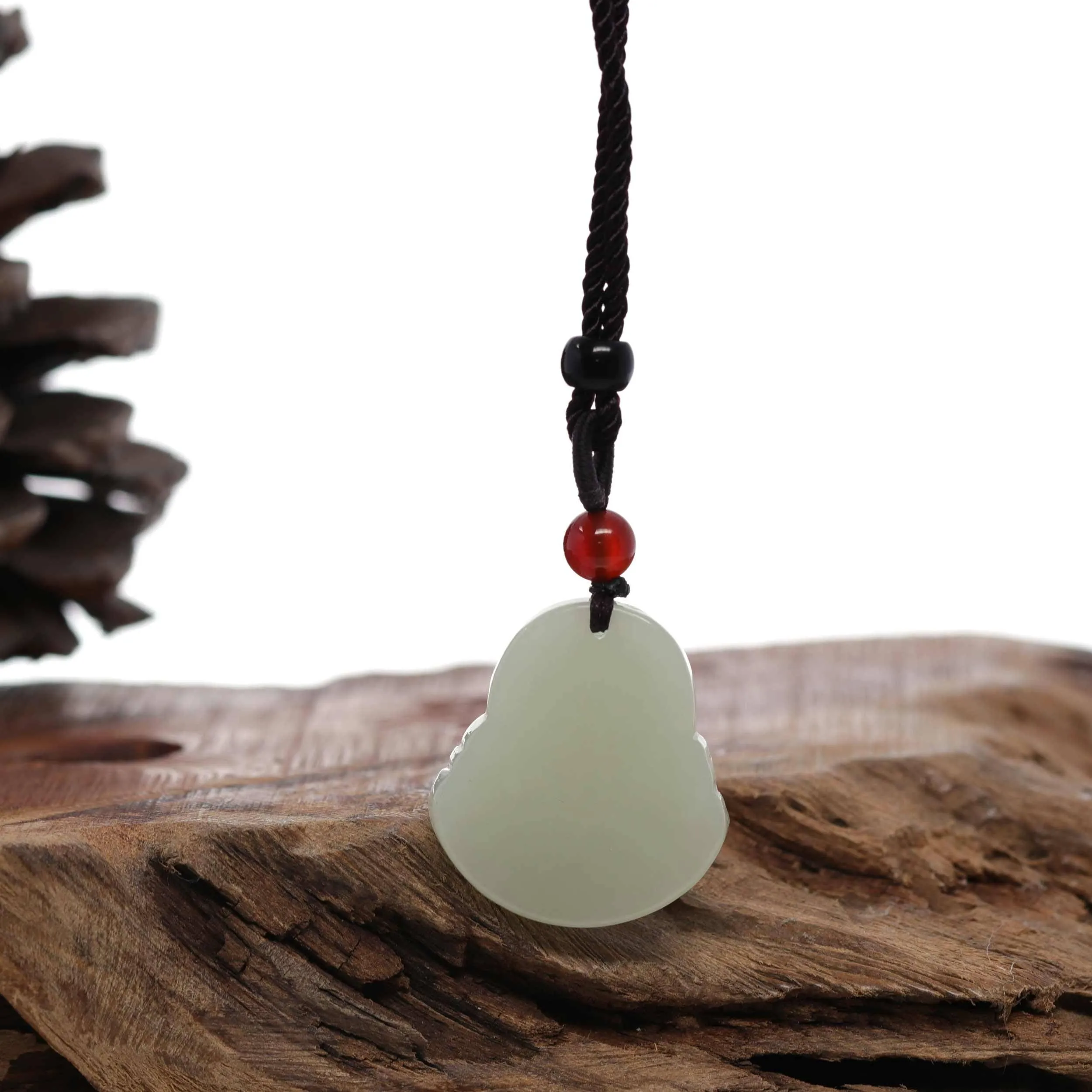 "Laughing Buddha" Genuine White Jade Pendant Necklace