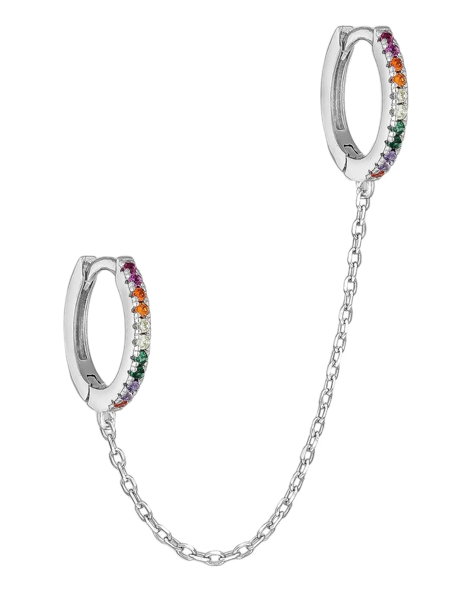 Rainbow Hoop Earrings CZ Single Double Hugggie Cartilage and Second Piercing Hypoallergenic Sterling Silver 925 Jewelry